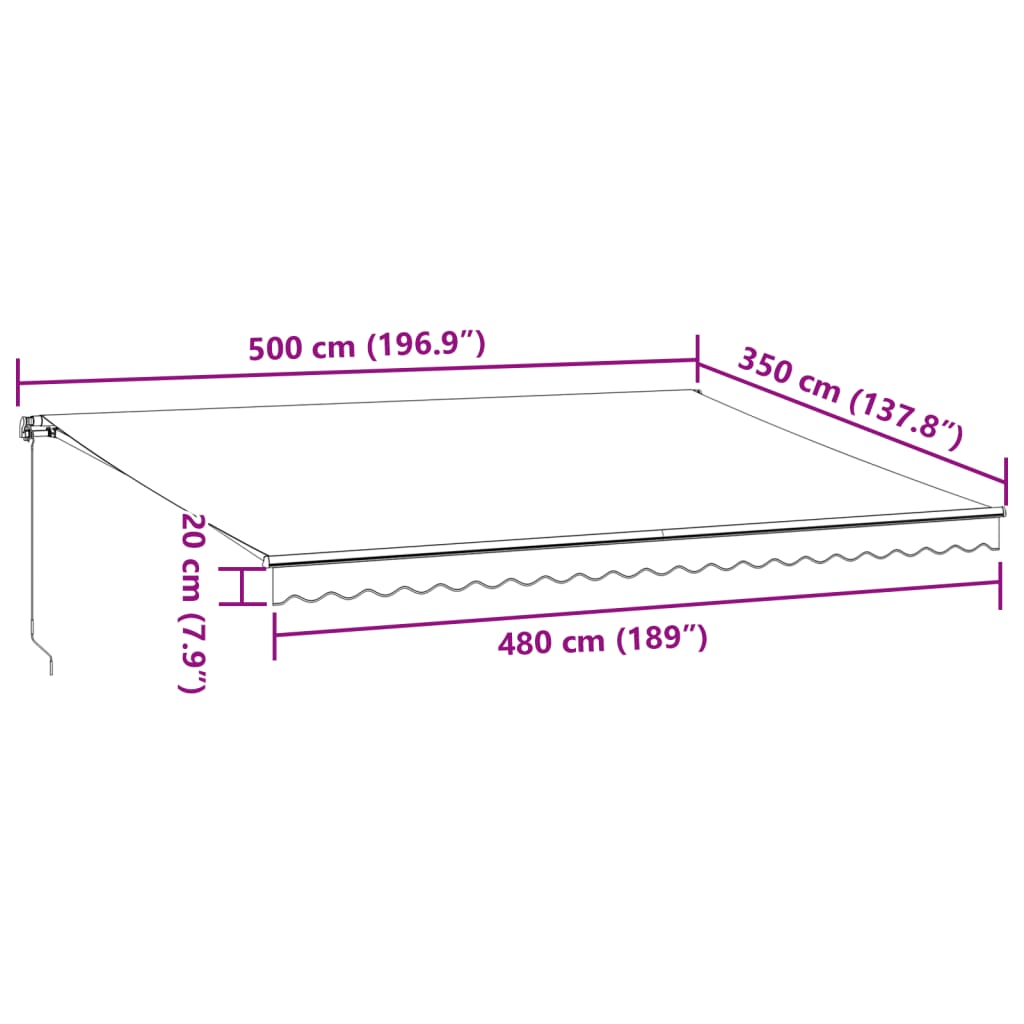 vidaXL Markise Manuell mit LED Weinrot 500x350 cm