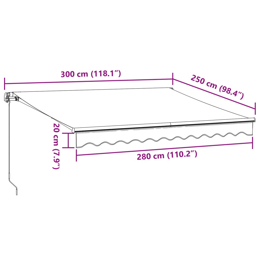 vidaXL Markise Manuell mit LED Weinrot 300x250 cm