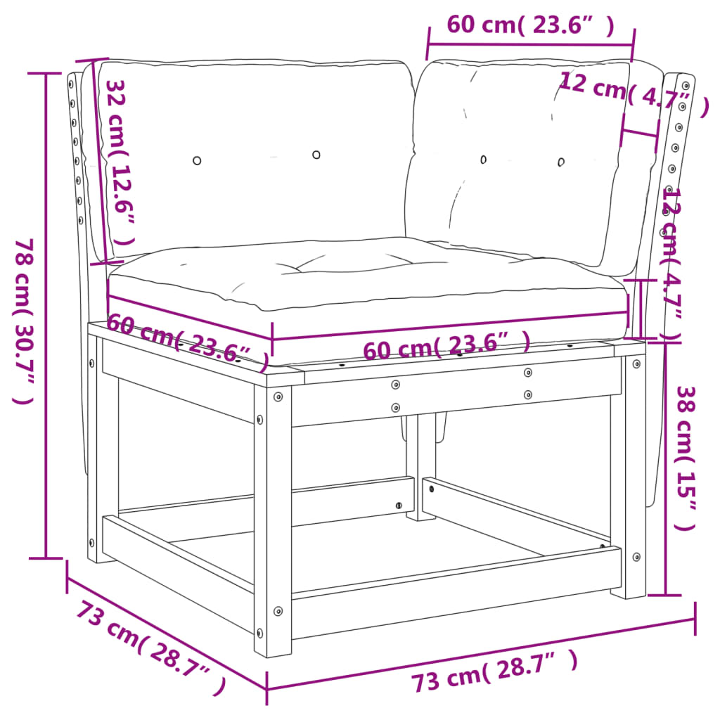 vidaXL Garten-Ecksofa mit Kissen 73x73x78 cm Massivholz Kiefer