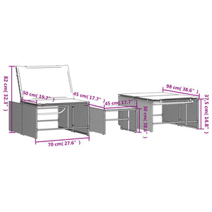 Sonnenliegen 2 Stk. mit Tisch Schwarz Poly Rattan