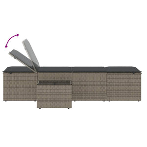 Sonnenliegen 2 Stk. mit Tisch Grau Poly Rattan