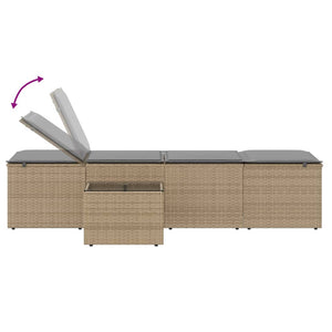 Sonnenliegen 2 Stk. mit Tisch Beige Poly Rattan