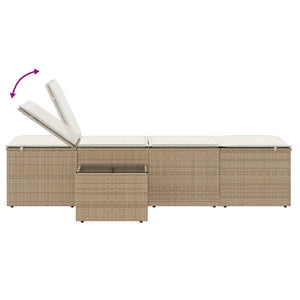 Sonnenliegen 2 Stk. mit Tisch Beige Poly Rattan