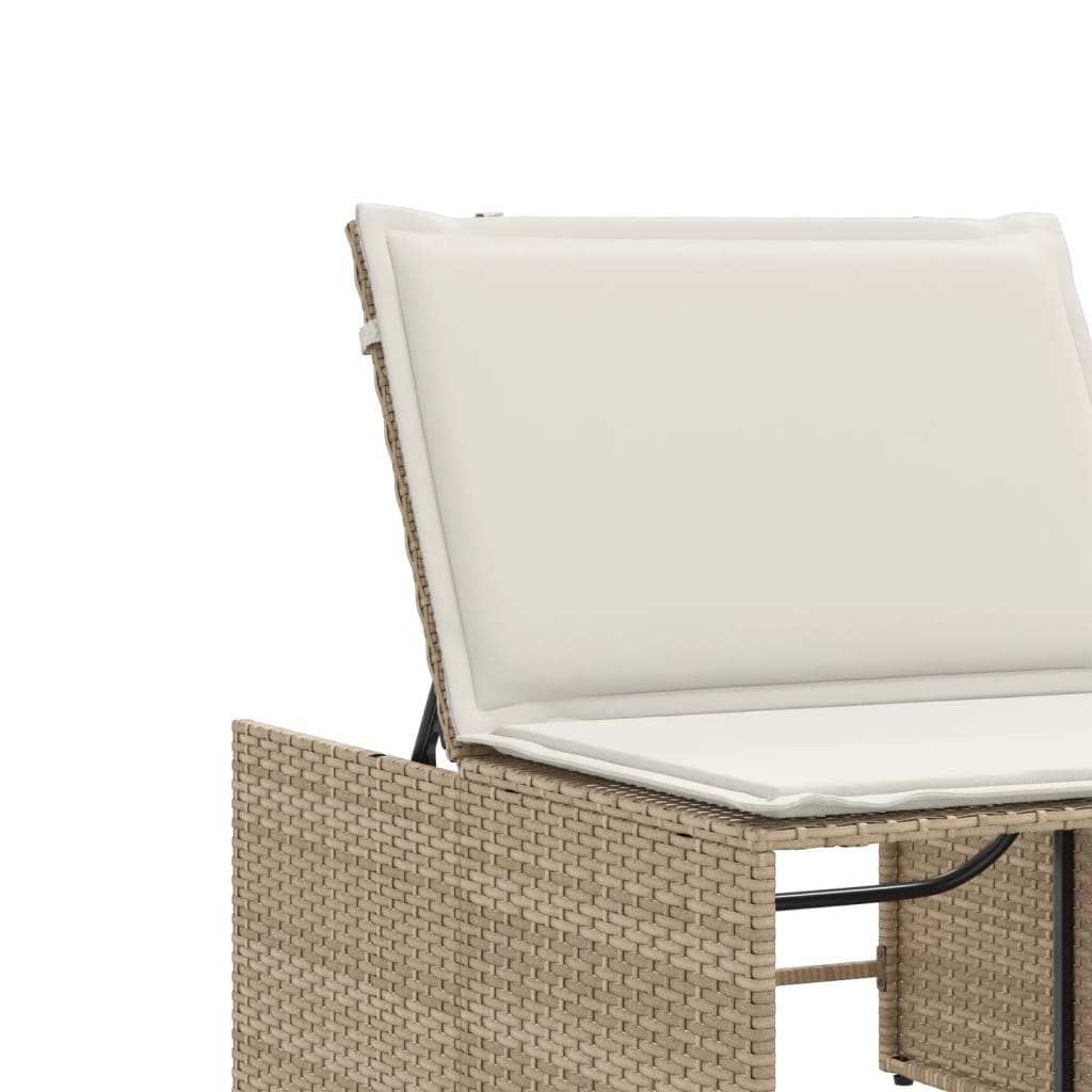 Sonnenliegen 2 Stk. mit Tisch Beige Poly Rattan