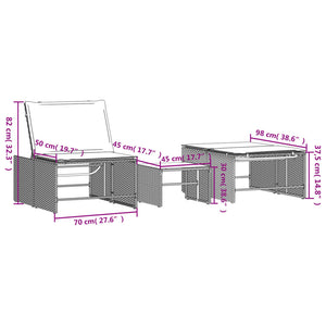 Sonnenliegen 2 Stk. mit Tisch Hellgrau Poly Rattan