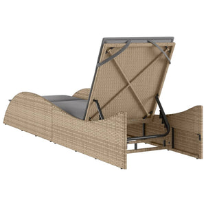 vidaXL Sonnenliege mit Auflage Beige 60x205x73 cm Poly Rattan