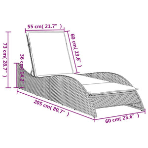 vidaXL Sonnenliege mit Auflage Beige 60x205x73 cm Poly Rattan