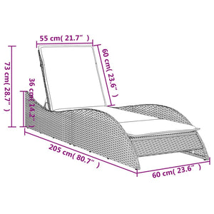 vidaXL Sonnenliege mit Auflage Hellgrau 60x205x73 cm Poly Rattan