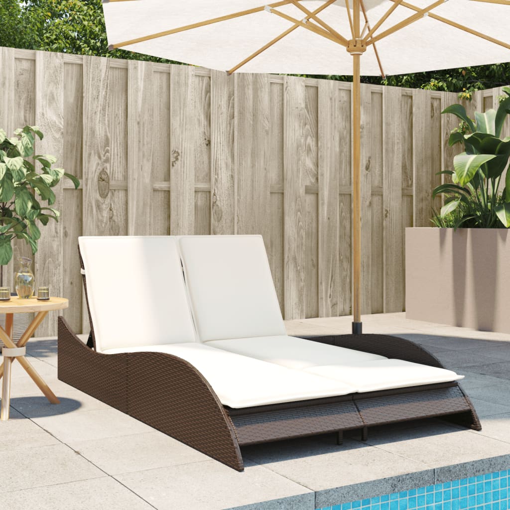 vidaXL Sonnenliege mit Auflagen Braun 114x205x73 cm Poly Rattan