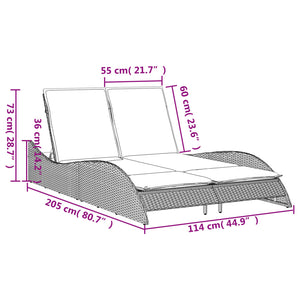 vidaXL Sonnenliege mit Auflagen Braun 114x205x73 cm Poly Rattan