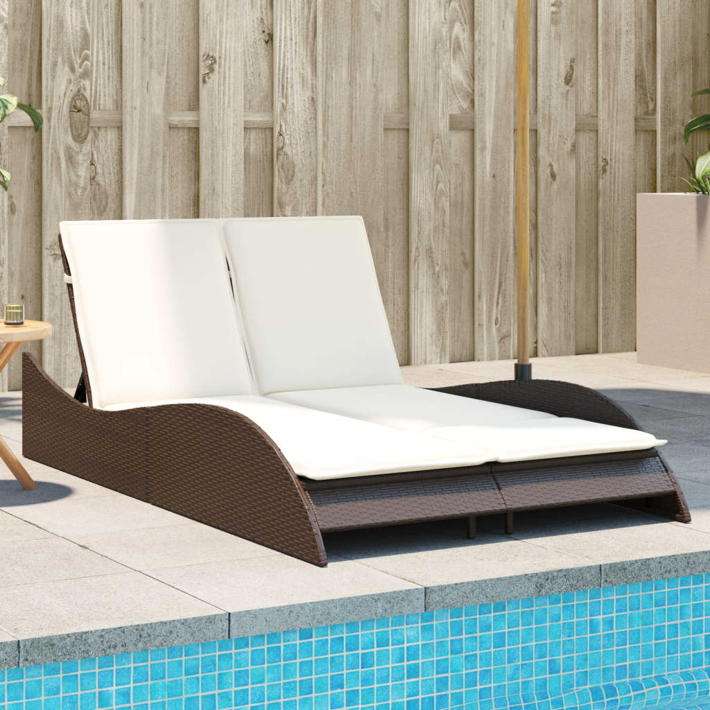 vidaXL Sonnenliege mit Auflagen Braun 114x205x73 cm Poly Rattan