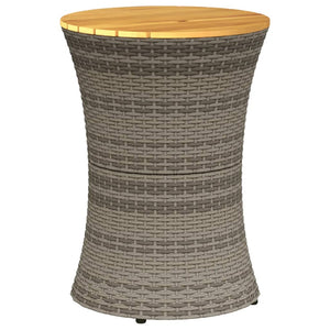 vidaXL Garten-Beistelltisch Trommelform Grau Poly Rattan & Massivholz