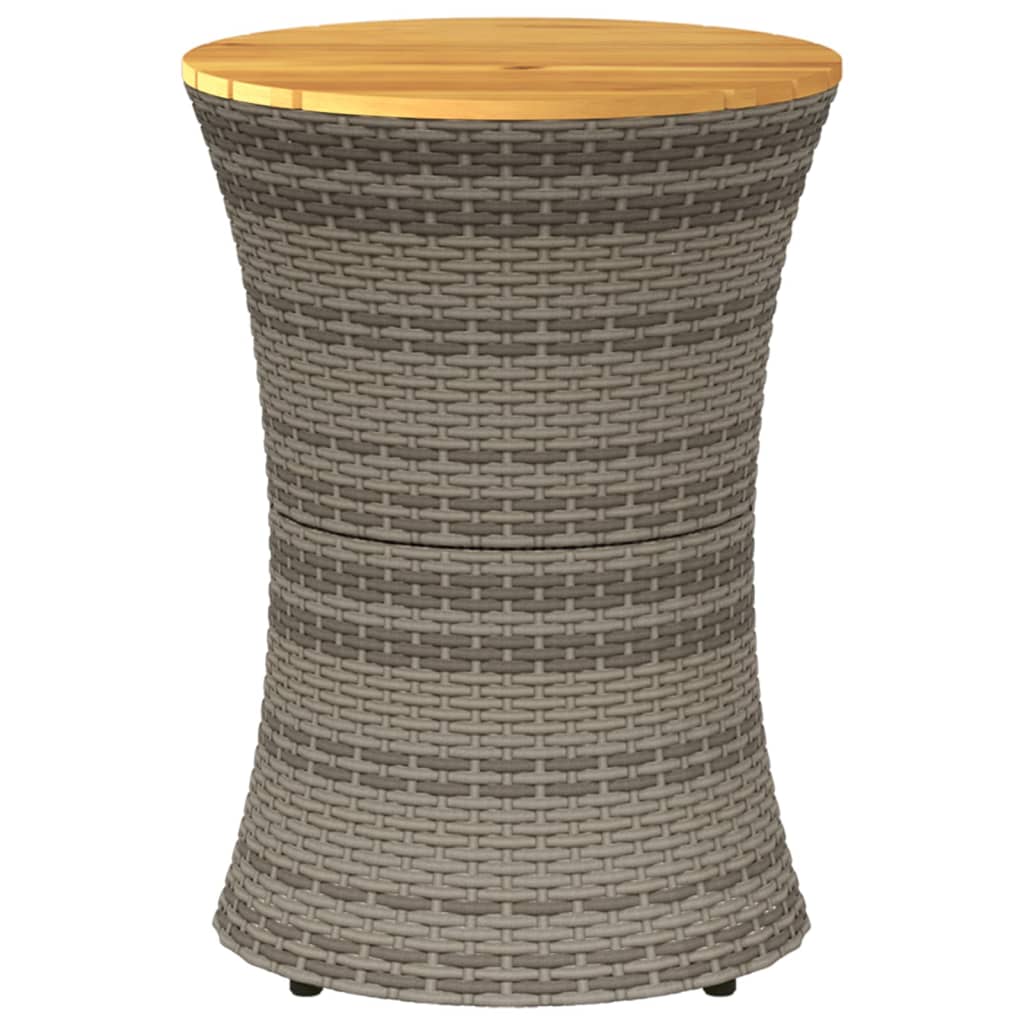 vidaXL Garten-Beistelltisch Trommelform Grau Poly Rattan & Massivholz