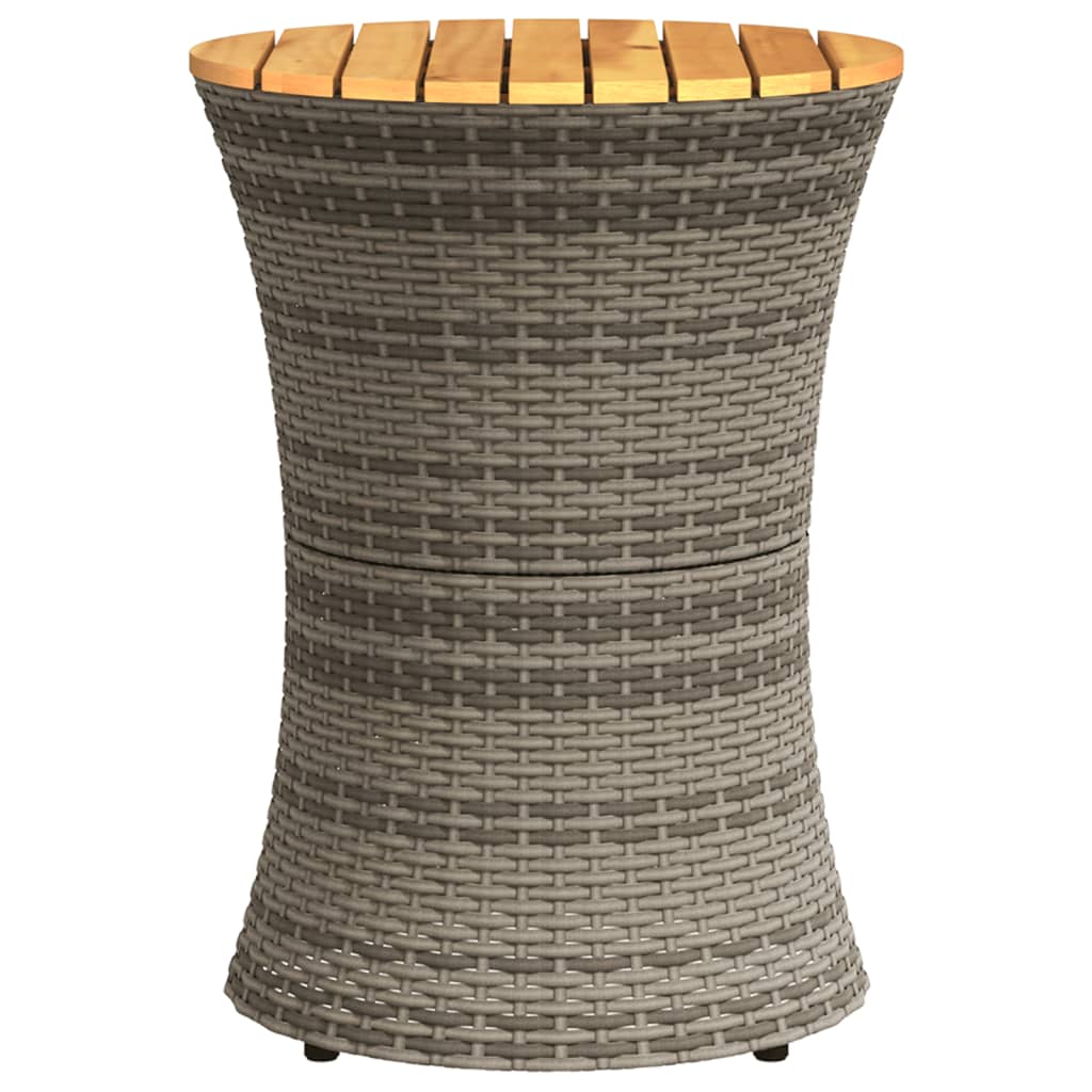 vidaXL Garten-Beistelltisch Trommelform Grau Poly Rattan & Massivholz