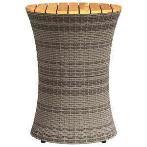 vidaXL Garten-Beistelltisch Trommelform Grau Poly Rattan & Massivholz