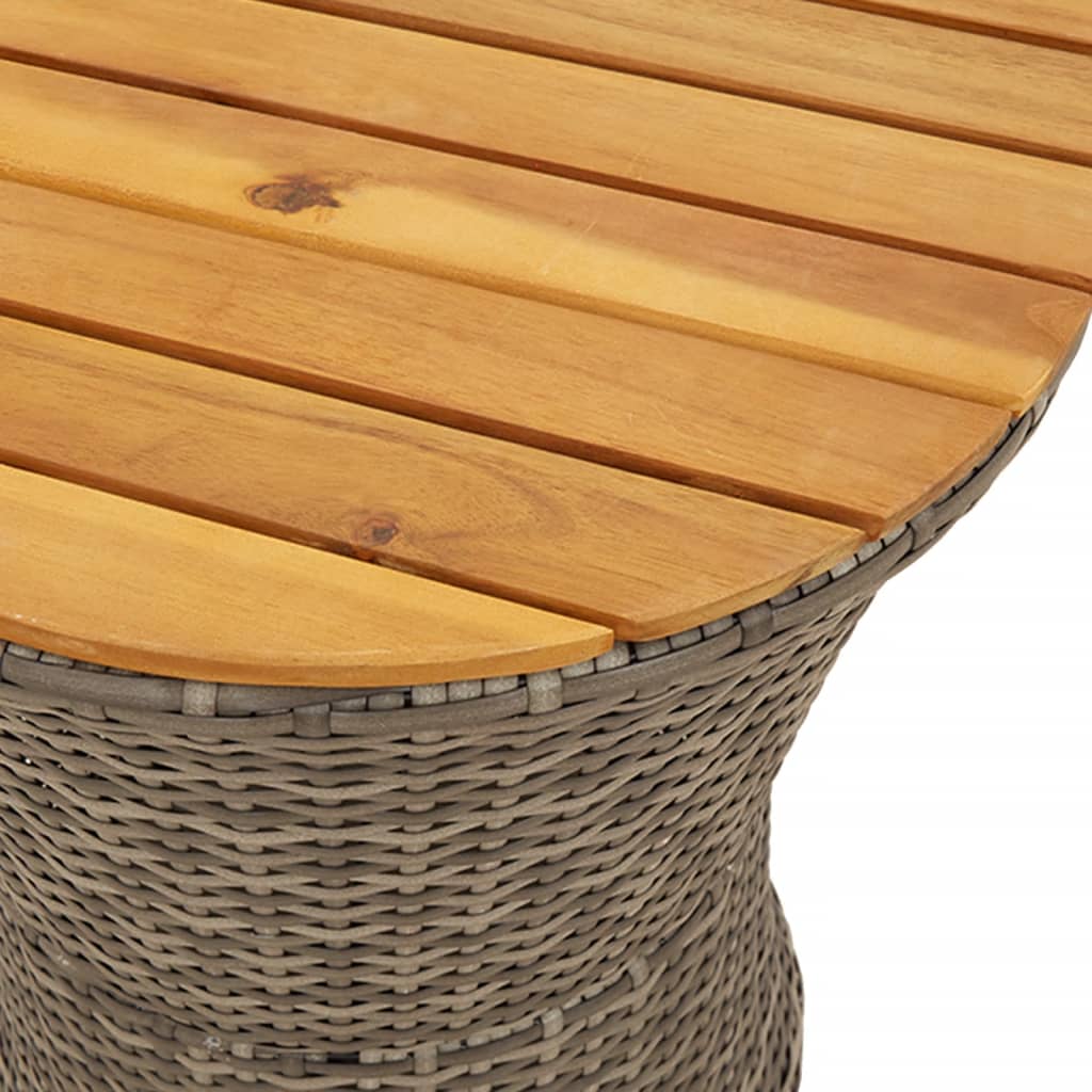 vidaXL Garten-Beistelltisch Trommelform Grau Poly Rattan & Massivholz