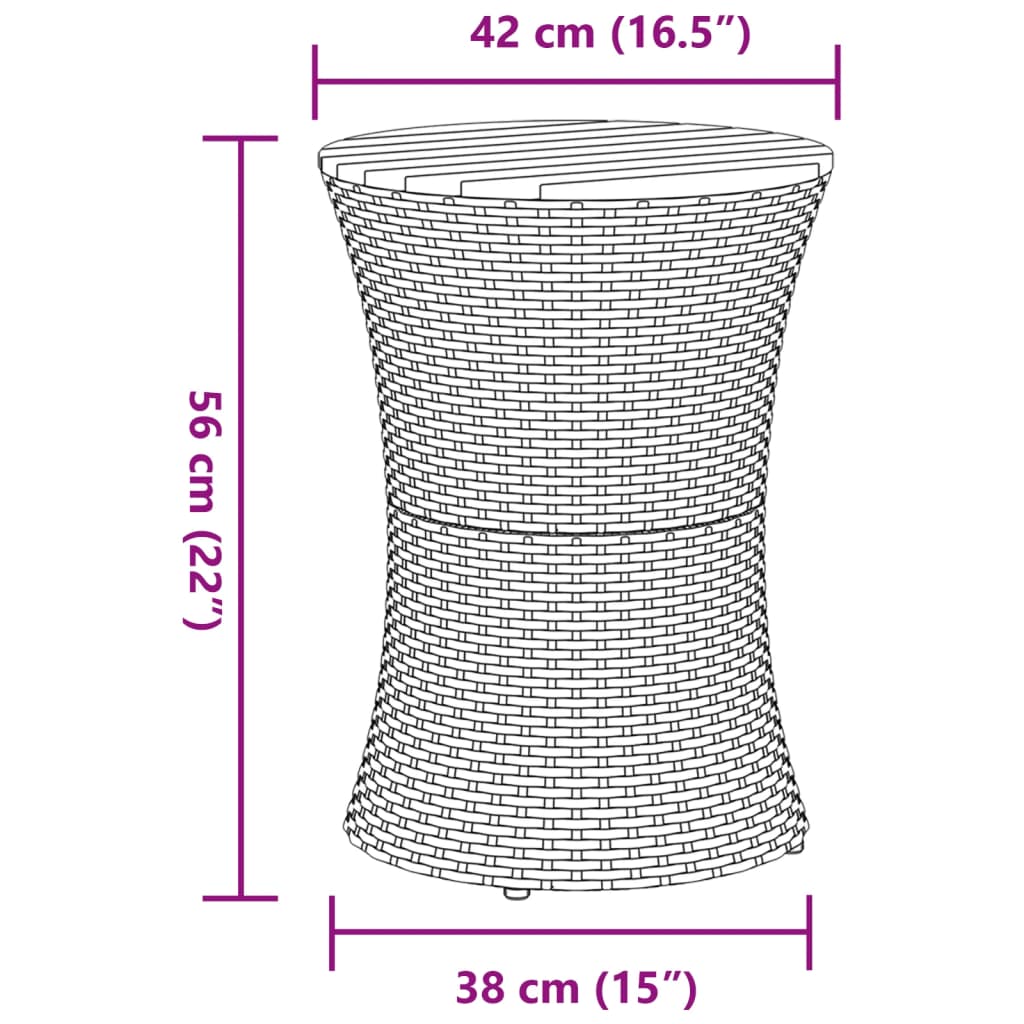 vidaXL Garten-Beistelltisch Trommelform Grau Poly Rattan & Massivholz