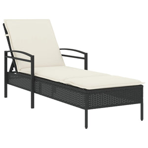 Sonnenliege mit Auflage Schwarz 63x200x81 cm Poly Rattan