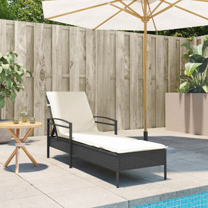 Sonnenliege mit Auflage Schwarz 63x200x81 cm Poly Rattan