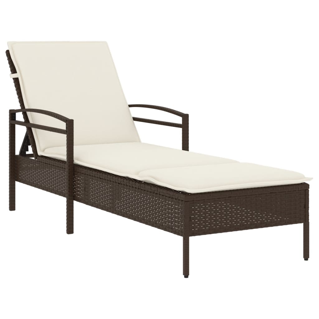 Sonnenliege mit Auflage Braun 63x200x81 cm Poly Rattan