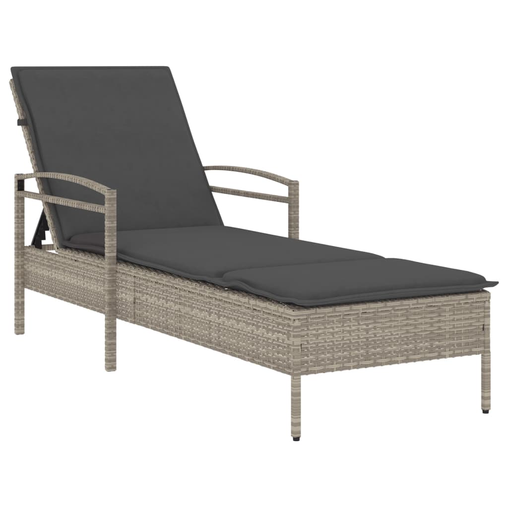 vidaXL Sonnenliege mit Auflage Hellgrau 63x200x81 cm Poly Rattan