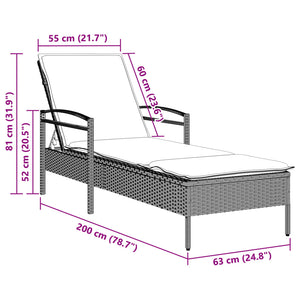 vidaXL Sonnenliege mit Auflage Hellgrau 63x200x81 cm Poly Rattan