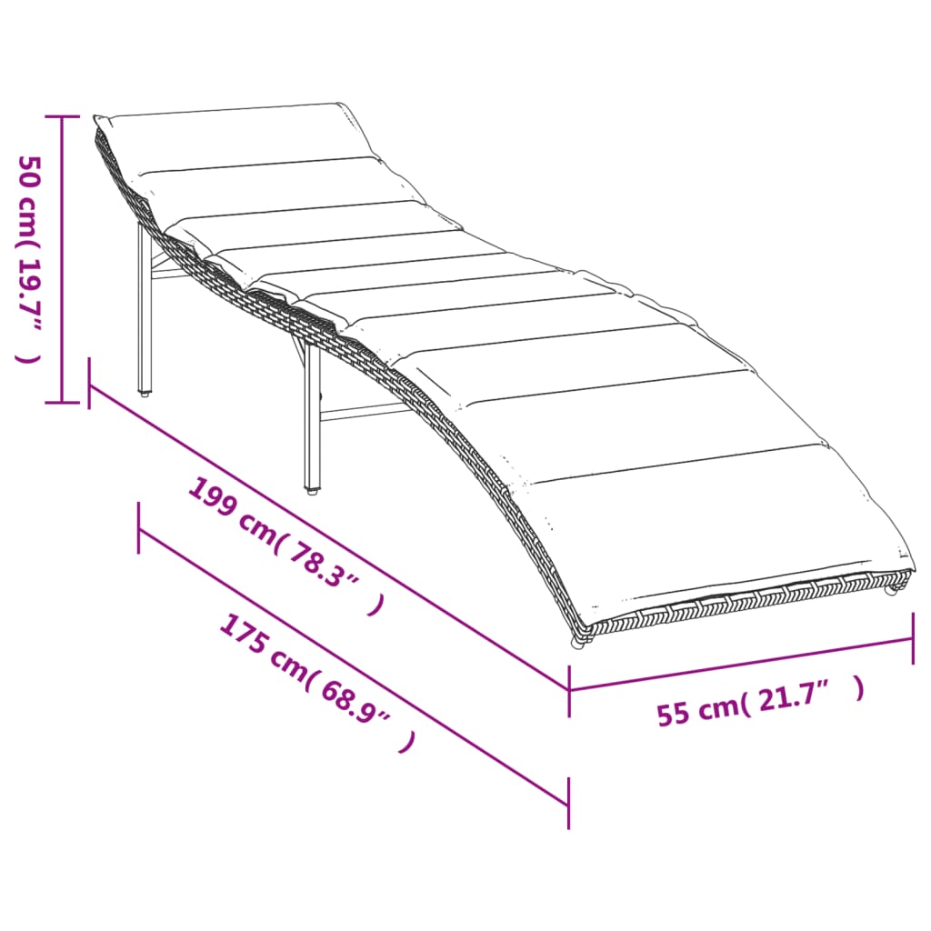 Sonnenliege mit Kissen Grau 55x199x50 cm Poly Rattan