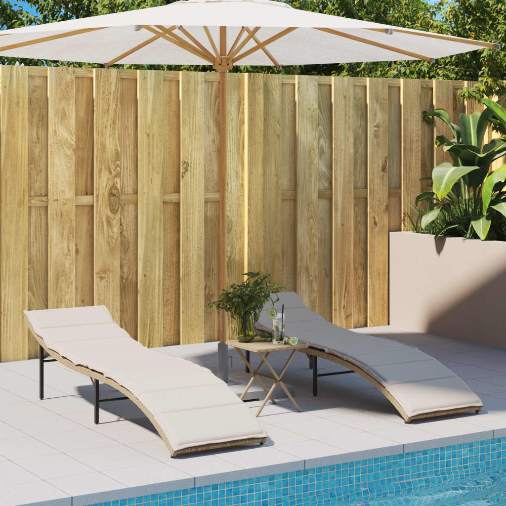 vidaXL Sonnenliege mit Kissen Beige 55x199x50 cm Poly Rattan