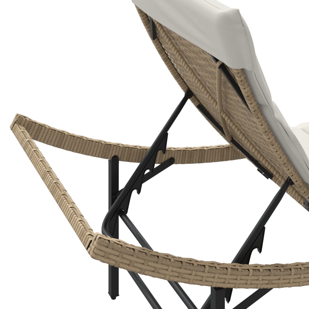 vidaXL Sonnenliege mit Kissen Beige 55x199x50 cm Poly Rattan