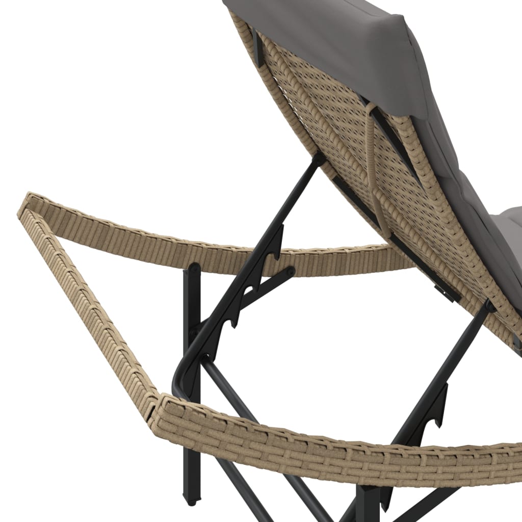 vidaXL Sonnenliegen 2 Stk. mit Tisch Beige Poly Rattan