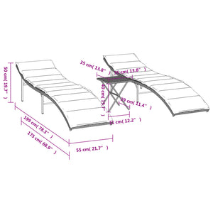 vidaXL Sonnenliegen 2 Stk. mit Tisch Beige Poly Rattan