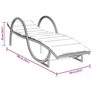 Sonnenliege mit Auflage Braun 60x199x42 cm Poly Rattan