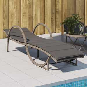 Sonnenliege mit Auflage Grau 60x199x42 cm Poly Rattan