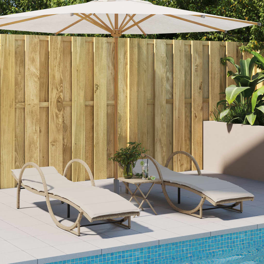 vidaXL Sonnenliege mit Auflage Beige 60x199x42 cm Poly Rattan