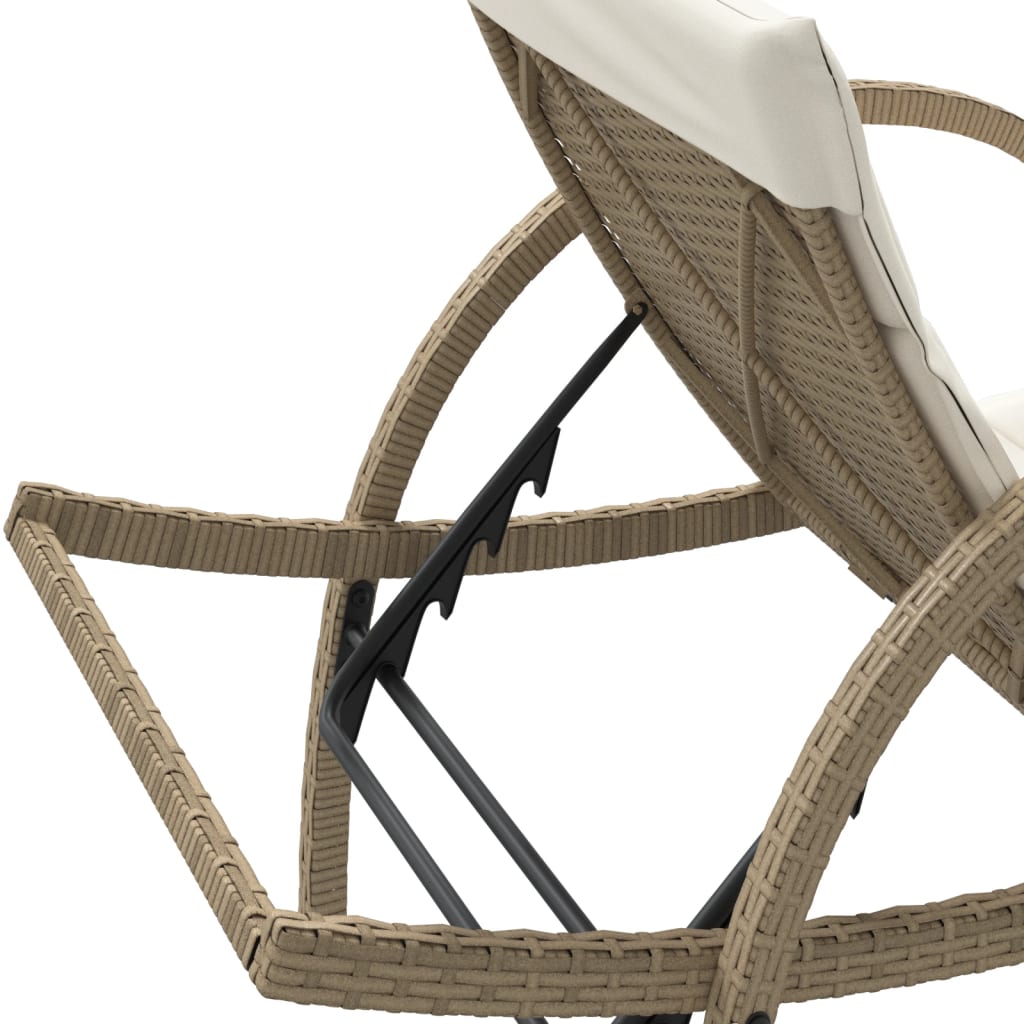 vidaXL Sonnenliege mit Auflage Beige 60x199x42 cm Poly Rattan