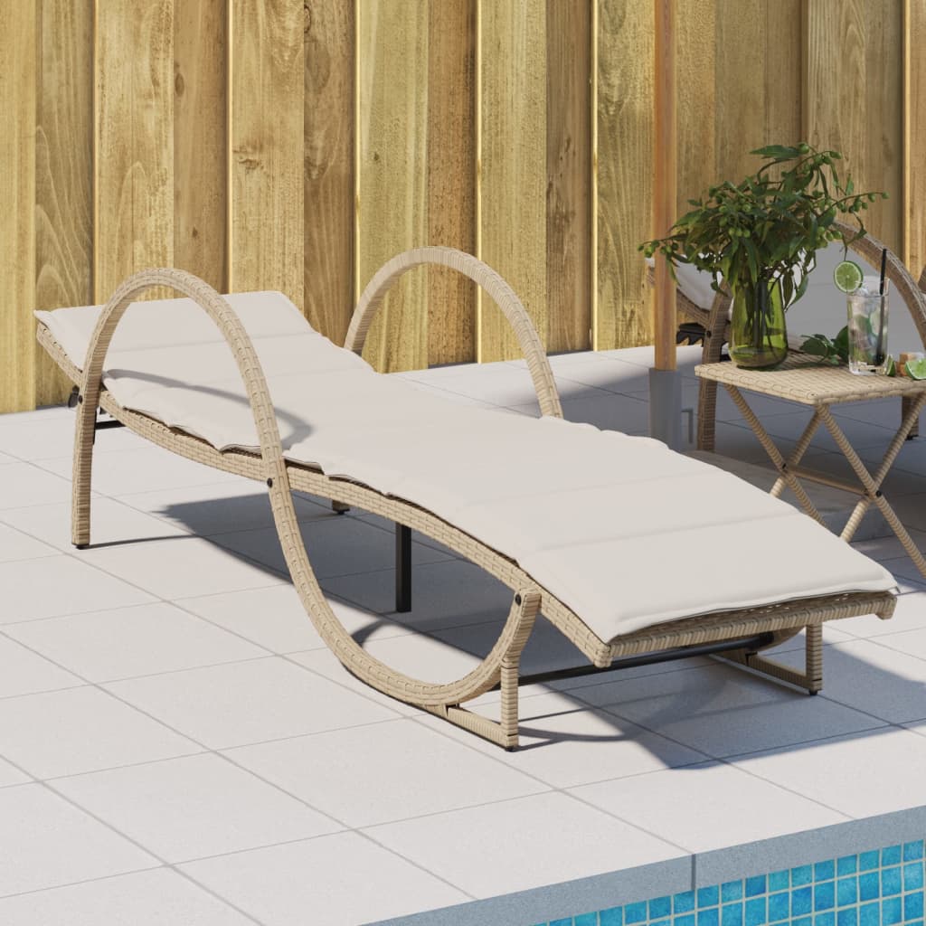 vidaXL Sonnenliege mit Auflage Beige 60x199x42 cm Poly Rattan