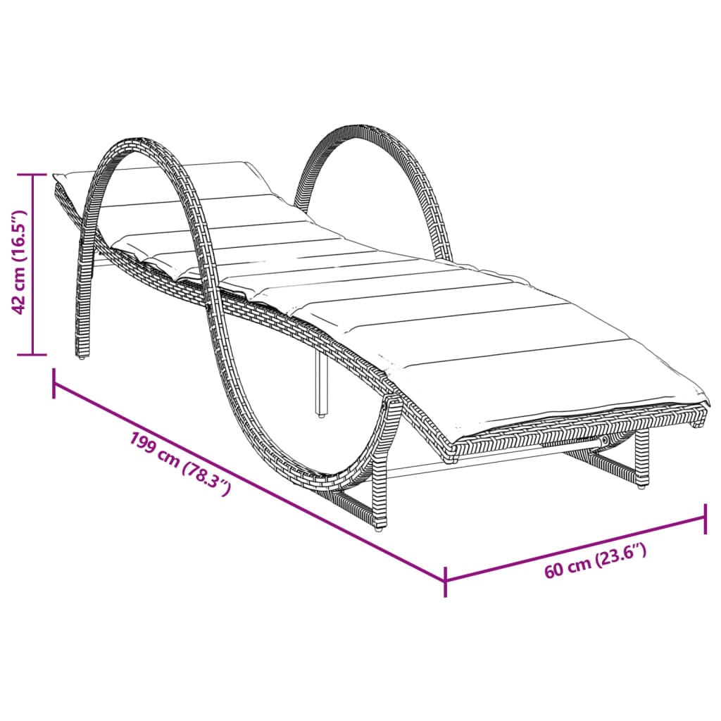 vidaXL Sonnenliege mit Auflage Hellgrau 60x199x42 cm Poly Rattan