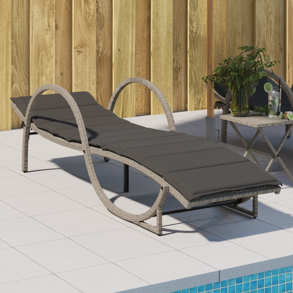 vidaXL Sonnenliege mit Auflage Hellgrau 60x199x42 cm Poly Rattan