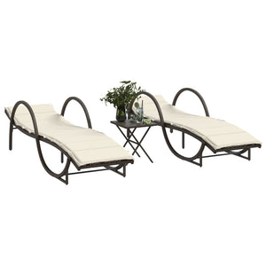 Sonnenliegen 2 Stk. mit Tisch Braun Poly Rattan