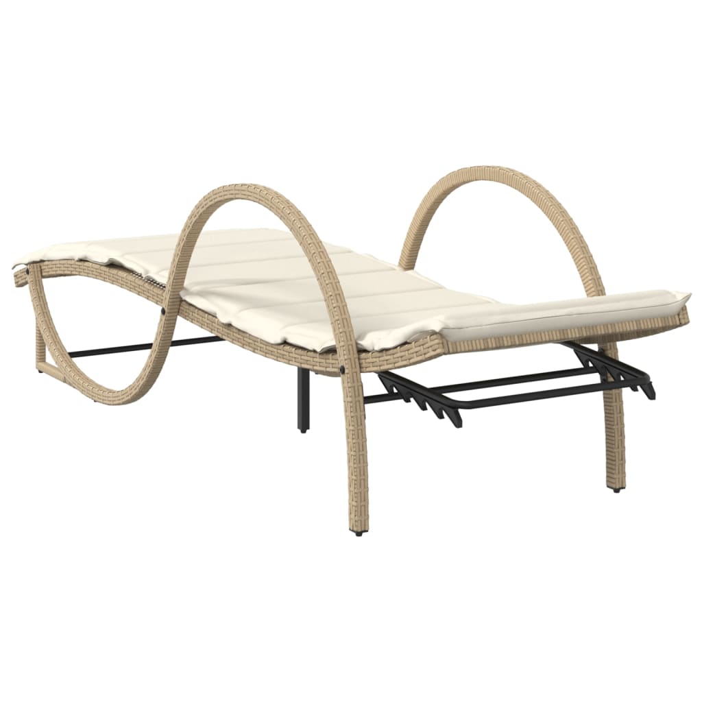 Sonnenliegen 2 Stk. mit Tisch Beige Poly Rattan