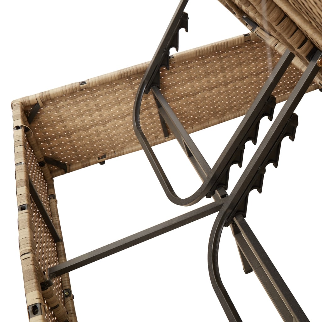 Doppel-Sonnenliege mit Kissen & Sonnenschirm Beige Poly Rattan