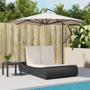 Doppel-Sonnenliege mit Kissen Schwarz Poly Rattan Stilecasa