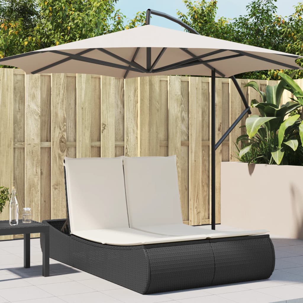 Doppel-Sonnenliege mit Kissen Schwarz Poly Rattan Stilecasa