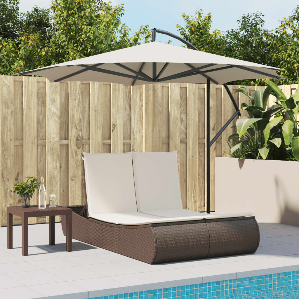 Doppel-Sonnenliege mit Auflagen Braun Poly Rattan Stilecasa