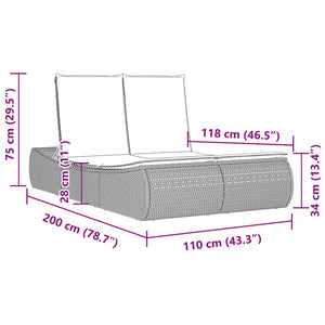 Doppel-Sonnenliege mit Auflagen Braun Poly Rattan Stilecasa