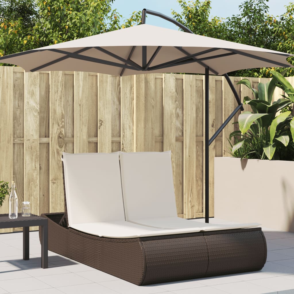 Doppel-Sonnenliege mit Auflagen Braun Poly Rattan Stilecasa