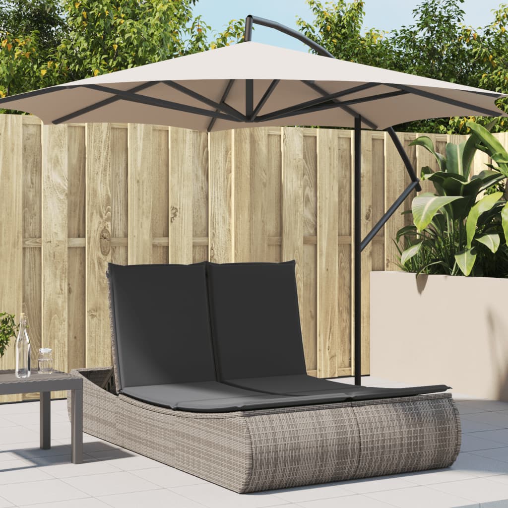 Doppel-Sonnenliege mit Kissen Grau Poly Rattan Stilecasa