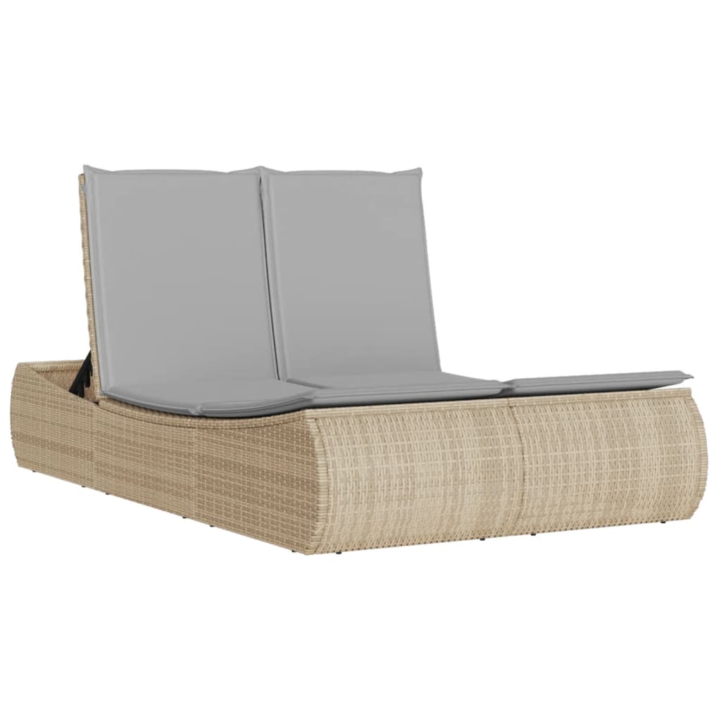 Doppel-Sonnenliege mit Auflagen Beige Poly Rattan Stilecasa