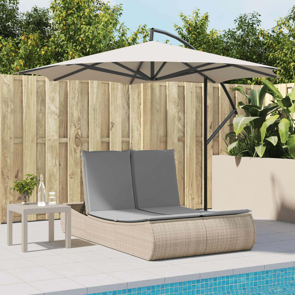 Doppel-Sonnenliege mit Auflagen Beige Poly Rattan Stilecasa