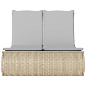 Doppel-Sonnenliege mit Auflagen Beige Poly Rattan Stilecasa